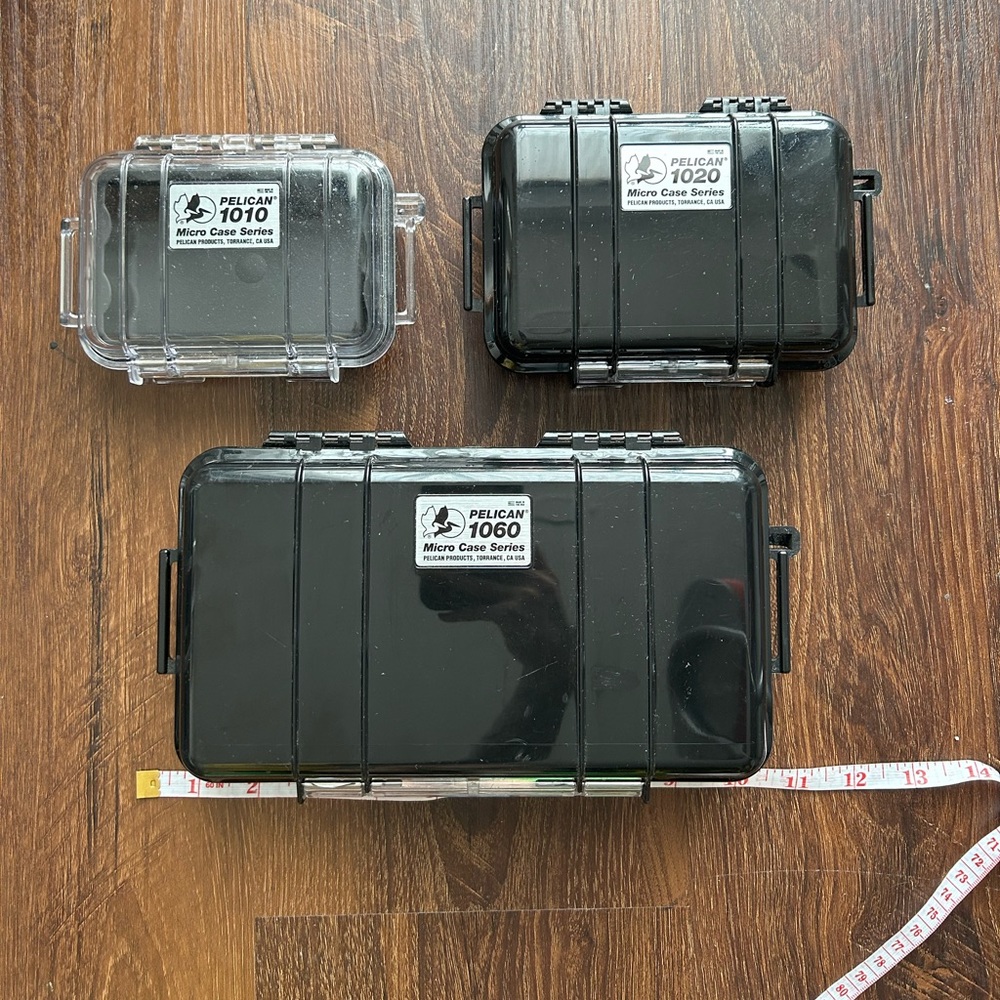Lot of three Pelican micro case series waterproof case  1010, 1020, 1060